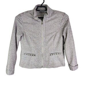 Womens Patchington Gray Striped Full Zip Jacket Long Sleeve Polyester Blend M